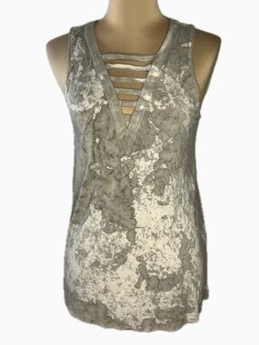 American Eagle Outfitters Gray and White Ladder Neck Top